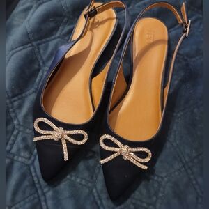 Satin Slingback Shoes. Rhinestone Detail size 10. Nordstrom Rack